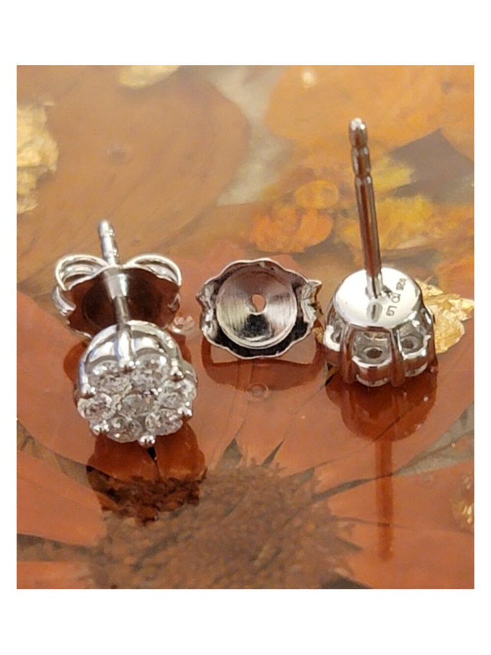 Lab Grown Diamond Cluster Stud Earrings White Gold NWT - Picture 7 of 12